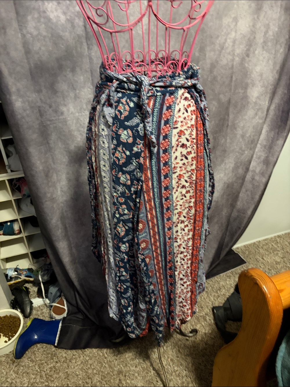 American Rag Striped Floral Boho Maxi Skirt in Navy & Red